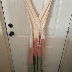 Blue Blush V-Neck Linen Dress